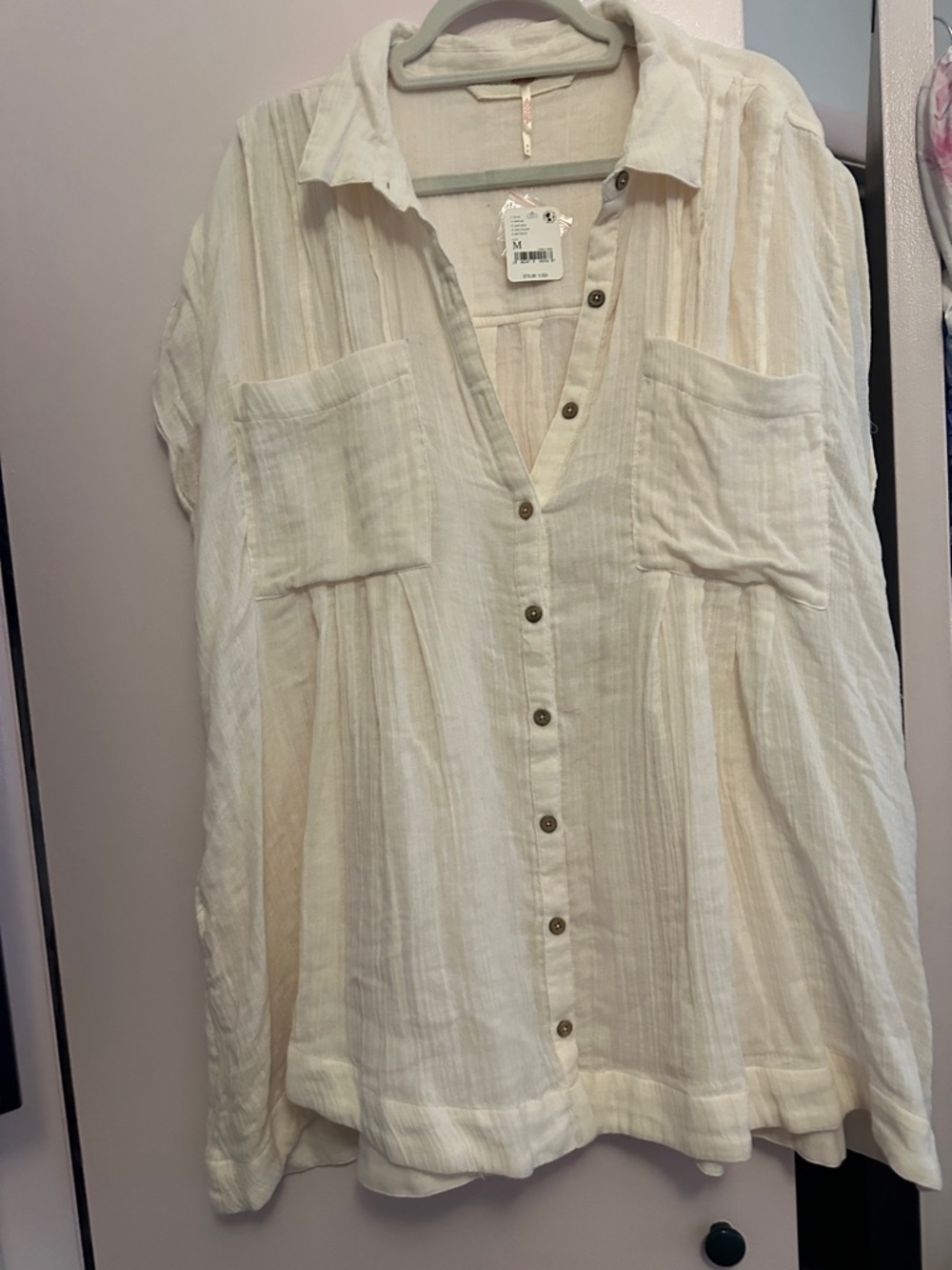 Free People Cream Button-Front Oversized Shirt - Picture 1 of 7